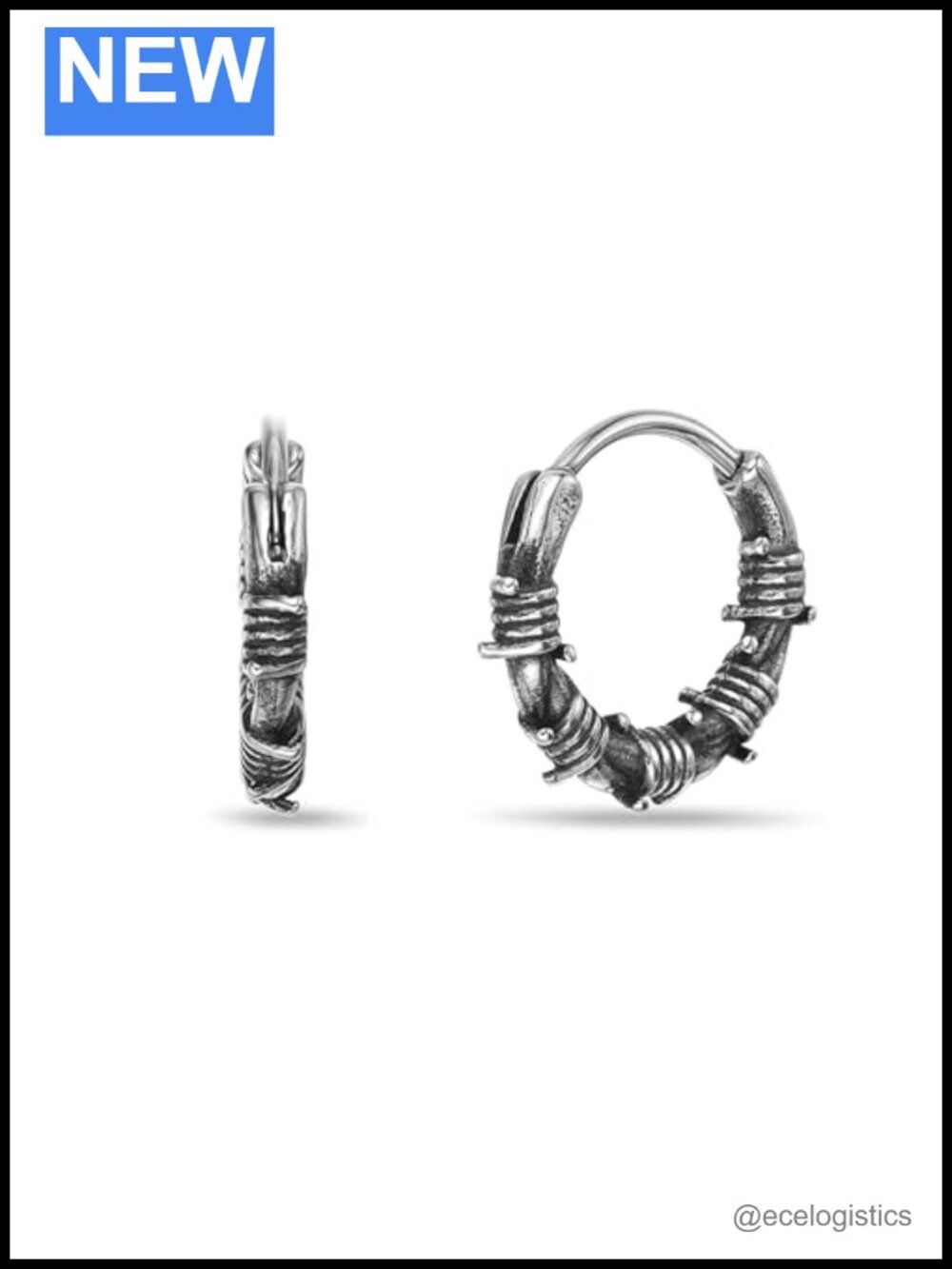 Stainless Steel Barbed Wire Hoop Earrings Unisex Hinged Vintage Inspired